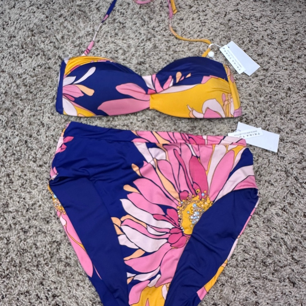 Trina Turk Floral Bikini Set Sz 12 -Blue and Yellow- NWT